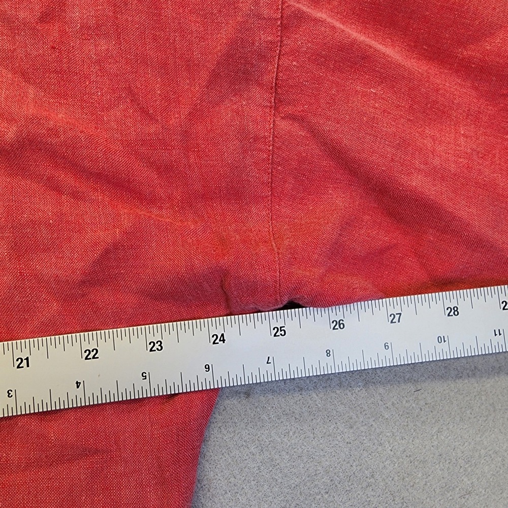 Chicos Linen Button Down Shirt Size 2 Large Pink Red Roll Tab Sleeve Tunic Linen - Picture 11 of 13